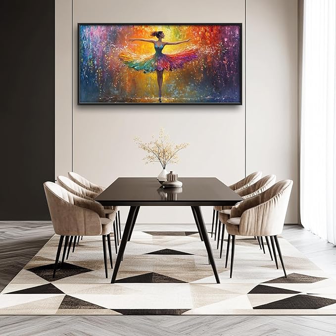 Olivine Large Wall Art, Ballerina Pictures Wall Decor, Colorful Ballet Canvas Prints, Dance Girl Painting, Framed Artwork for Bathroom Girl's Bedroom Living Room Office Home Decoration 60"x30"