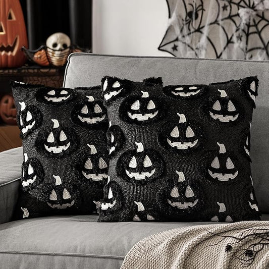 MIULEE Fall Halloween Throw Pillow Covers 18x18 Decorative Pumpkin Pattern Pillowcases Soft Plush Faux Wool Cushions for Home Patio Sofa Couch,Black