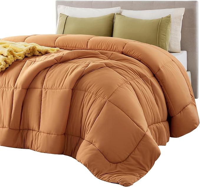 Bedsure Comforter Duvet Insert - Quilted Comforters Queen Size, All Season Duvet, GentleSoft Down Alternative Bedding, with 8 Tabs, Gifts for Women/Men, Burnt Orange, Queen 88 x 88 Inches