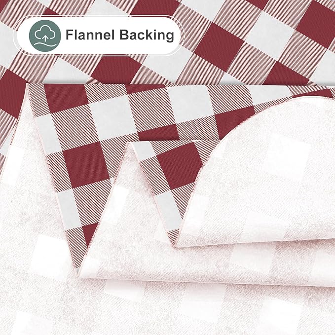 misaya Rectangle Waterproof Vinyl Table Cloth, Buffalo Flannel Backed Tablecloth, Wipeable Plastic Table Cover for Dinner, Kitchen, Outdoor (60" x 102", Burgundy and White)