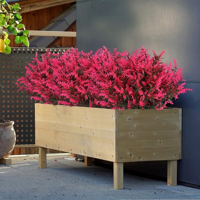 12 Bundles Artificial Flowers for Outdoor Decoration, Spring Decoration UV Resistant Faux Outdoor Plastic Greenery Shrubs Plants Artificial Fake Flowers Hanging Planter Home Garden Decor(Pink)