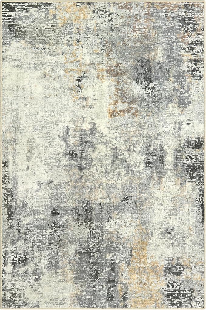 Lahome Modern Abstract Area Rug - 4x6 Grey Rugs for Bedroom Washable Dining Room Rug Living Room Mat, Non Slip Contemporary Indoor Floor Nursery Carpet for Kitchen Laundry Room Entryway