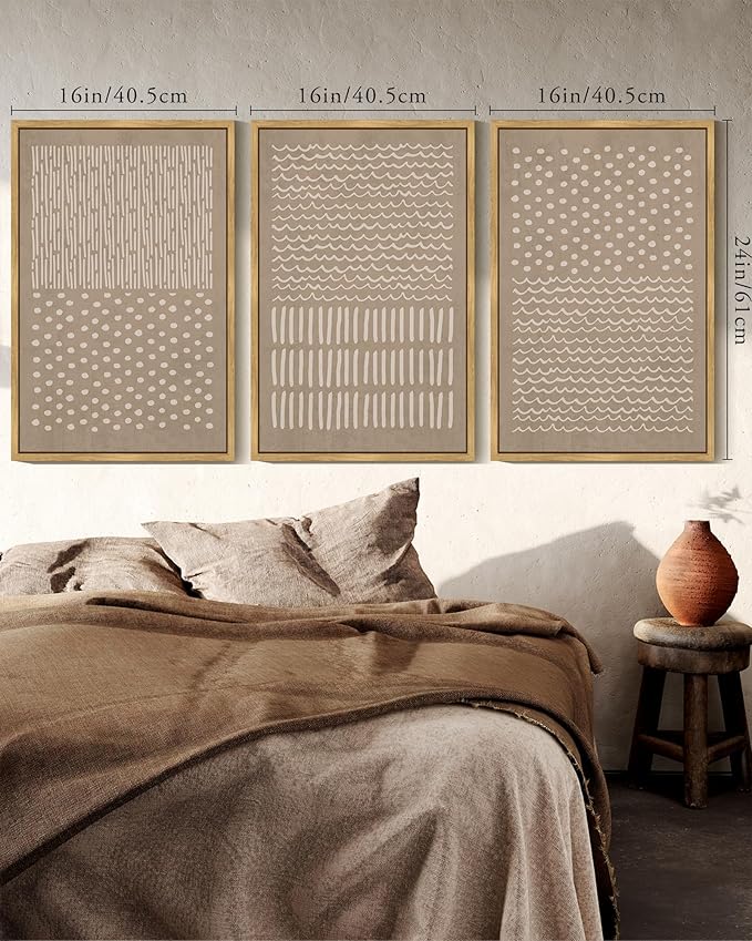 KUVIOKE Boho Mid-Century Modern Wall Art Framed Neutral Retro Minimalist Geometric Prints Rustic Bohemain Artwork Kitchen Dining Room 16x24in (Natural Framed)