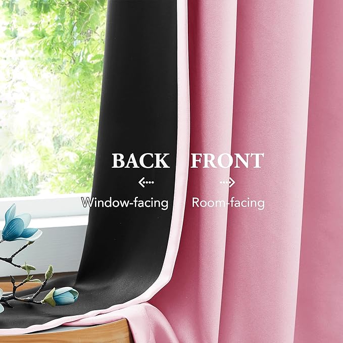 Beauoop 100% Blackout Curtains 96 Inches Long for Patio Sliding Door Pink Solid Extra Wide Room Darkening Thermal Insulated Room Divider Soundproof Grommet Window Treatment Drapes,100x96 Set of 1