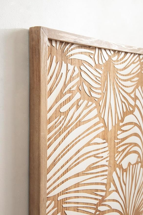 Kate and Laurel Sago Modern Decorative Wood Art Plaque; 23 x 33; White and Rustic Brown; Painted Wood Floral Wall Art with Dimensional Design for Living Room Decor