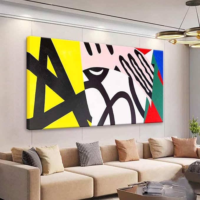 Tsomzxng Canvas Art Wall Decor Colorful Abstract Wall Art For Living Room Modern Canvas Prints Pictures Black And White Wall Art For Bedroom Hotel Home Wall Decor 24x48 Inch