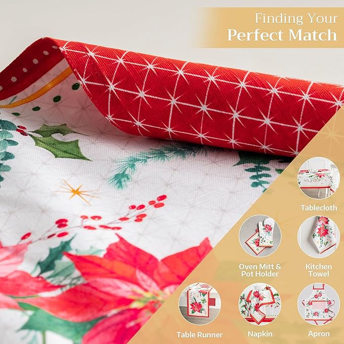 Maison d' Hermine Placemats Set of 4 100% Cotton Washable Cloth Place Mats, Reusable Table Mats for Kitchen Dining Decoration, Party, Wedding, Restaurant (Poinsettia Christmas, 13" x 19")