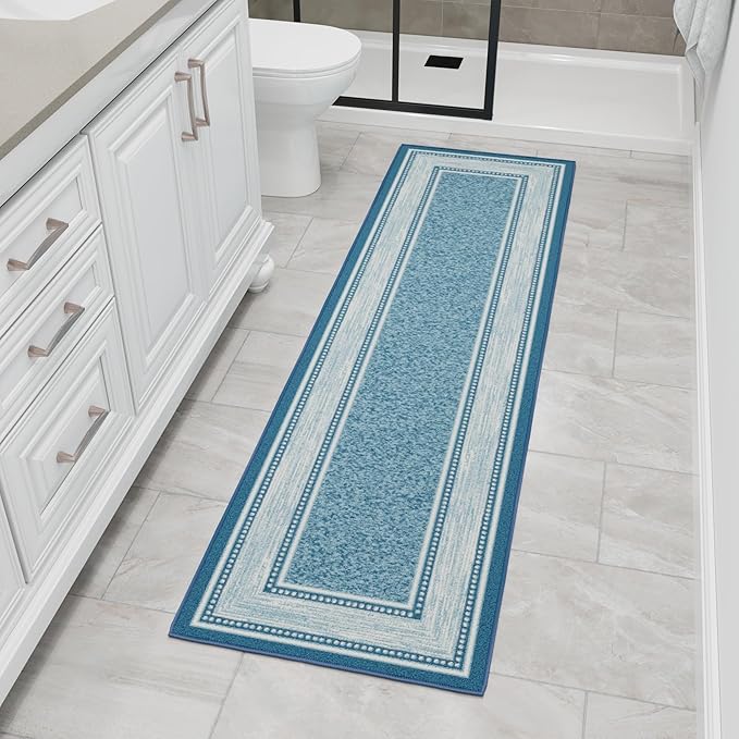 Ottomanson Hallway Runner Rug 1'10" x 7' Non Slip Border Area Rugs Easy to Clean Laundry Rug Runner Durable & Pet Friendly Floor Carpet Runners for Hallways Entryway Living Room Kitchen, Turquoise