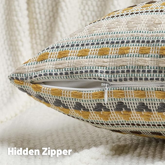 FUTEI Yellow Grey Decorative Throw Pillow Covers 12x20 Inch Set of 2,Soft Cozy Chenille Jacquard Textured Pillow Case,Boho Home Decor for Couch Bed Living Room