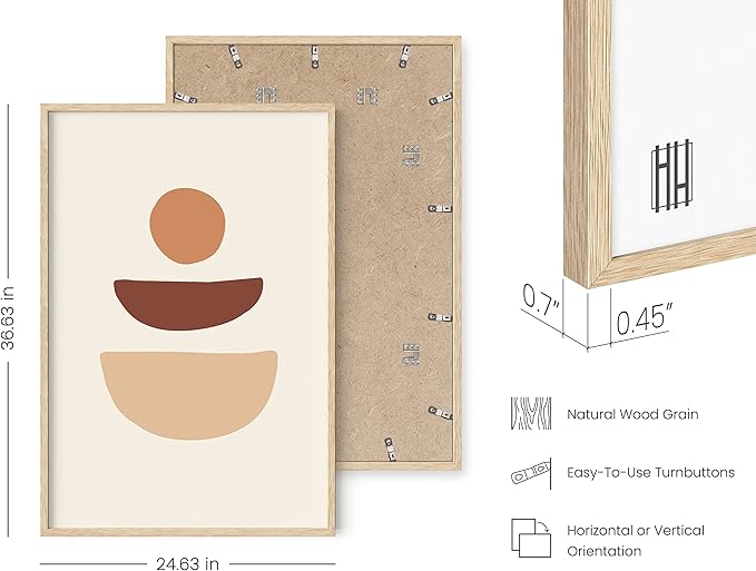 HAUS AND HUES Boho Wall Art Minimalist Wall Decor - Boho Art Prints Neutral Wall Art Geometric Art Mid Century Modern Sun Semi Circle Art (Beige Frame, 24x36)