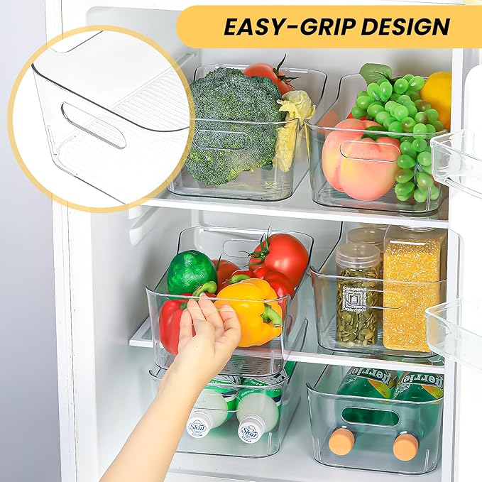 Clear Plastic Storage Bins, Set of 12, Multi-Use Organization and Storage Containers for Pantry, Cabinet, Refrigerator, Freezer, Bathroom, Organizer Bins for Home & Kitchen