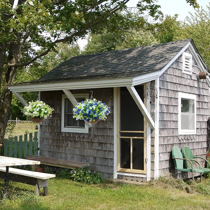 Artificial Faux Hanging Plants Flowers Basket for Summer Autumn Outdoor Outside Porch Decoration, Fake Silk Colorful Daisy Eucalyptus UV Resistant Look Real for Home Patio Balcony Yard