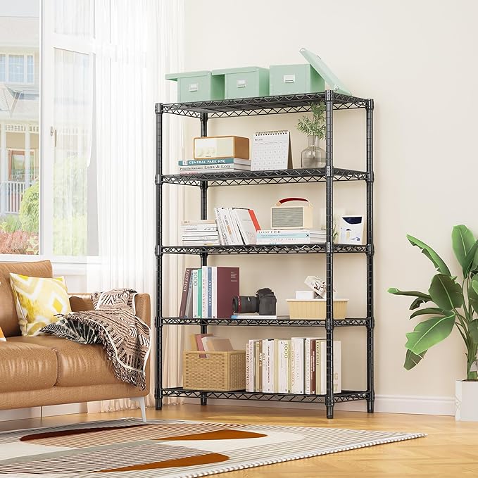 1750 lbs Steel Storage Shelving 5-Tier Utility Shelving Unit Steel Organizer Wire Rack for Home,Kitchen,Office,Garage, 1750 LBS Capacity 17.7" D x 47.2" W x 72.3" H