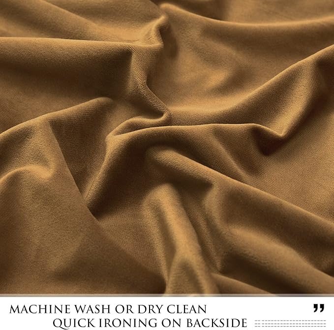 StangH Back Tab Velvet Curtains - Gold Brown Blackout Bedroom Curtains 90 inch Length Thermal Insulated Drapes for Boy Kids Room Studio Theater, W52 x L90, 2 Panels