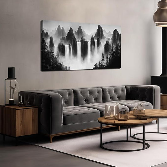 Mountain Pictures Wall Art for Bedroom Black and White Wall Decor for Living Room Waterfalls Wall Decor for Office 20 x 40 Inches