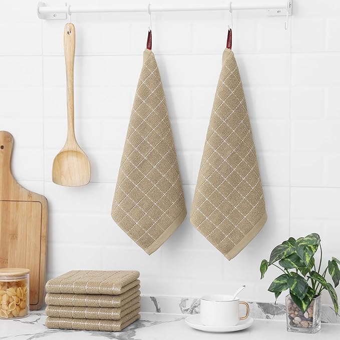 Homaxy 100% Cotton Terry Kitchen Dish Cloths, Ultra Soft and Absorbent Dish Towels for Kitchen, Perfect for Drying and Washing Dishes, 6 Pack, 12 x 12 Inches, Tan