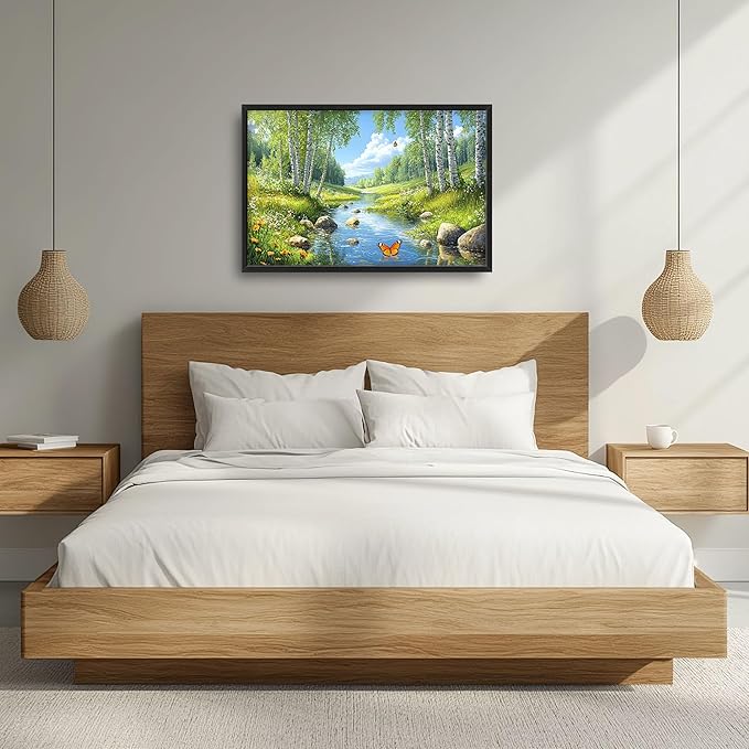 Large Forest Wall Art for Living Room, Lake Butterfly Tree Oversized Wall Decor Pictures, Nature Landscape Framed Canvas Print Painting, Artwork for Bedroom Office Home Decor 36"x24"