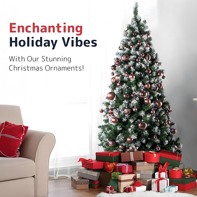 PREXTEX 36-Piece Rose Gold Christmas Ornaments Set - Shatterproof Tree Balls in 6 Styles and 3 Sizes with Hanging Loops to Decorate Christmas Tree - Ideal for Indoor and Outdoor Holiday Decor