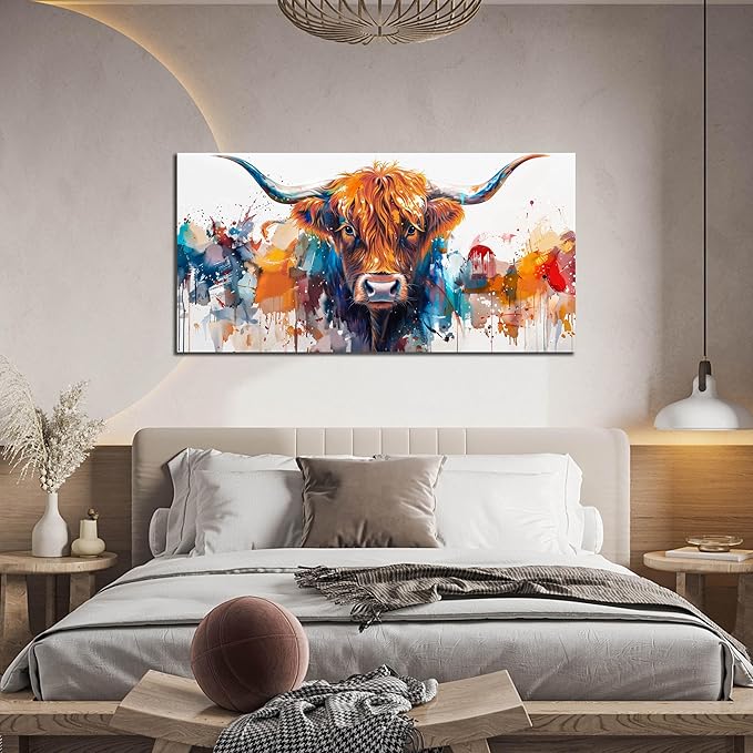 ZHAOSHOP Highland Cow Canvas Wall Art for Living Room - Modern Prints Wall Art for Office - Framed Artwork for Walls Size 24" x 48"
