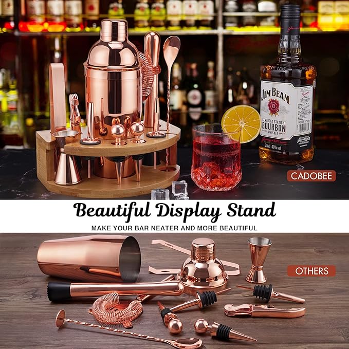 Bartender Kit with Bamboo Stand, 12 Piece 25oz Cocktail Shaker Set with All Essential Bar Tools Set for Drink Mixing, Ideal Gifts for Cocktail Lovers, Home Bar Bartending Kit with Cocktail Recipes