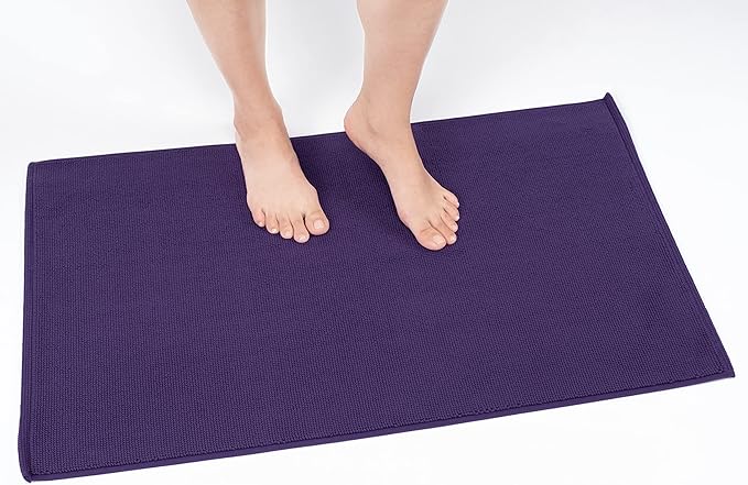 Cotton Paradise 100% Cotton Non Slip Bath Mats for Bathroom, 20x34 inch Soft Absorbent Quick Dry Machine Washable Floor Bath Mat, Purple Bath Rug
