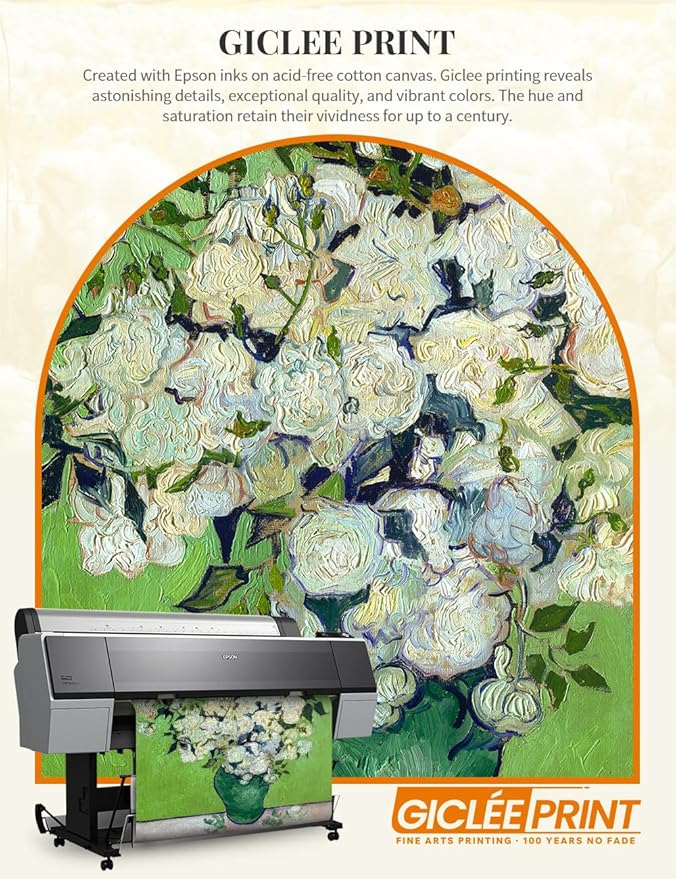 DECORARTS - Pink Roses in a Vase - Vincent Van Gogh Giclee Prints w/Antique Brown Frame for Wall Decor. Picture Size: 16x20, Total Size w/Frame: 19x23