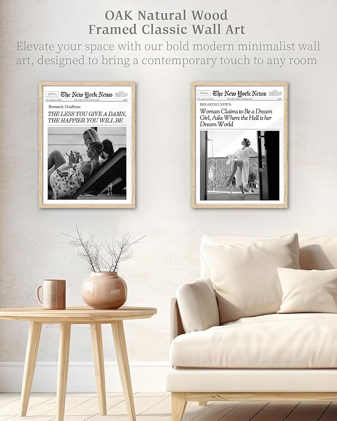 iHery Natural OAK Wood Newspaper Trendy Framed Wall Art, 12x16 in Vintage Headline Canvas Print, Beige Logs Retro Art, Woman Claims to Be a Dream Girl, Set of 1 Apartment Black and White Decor