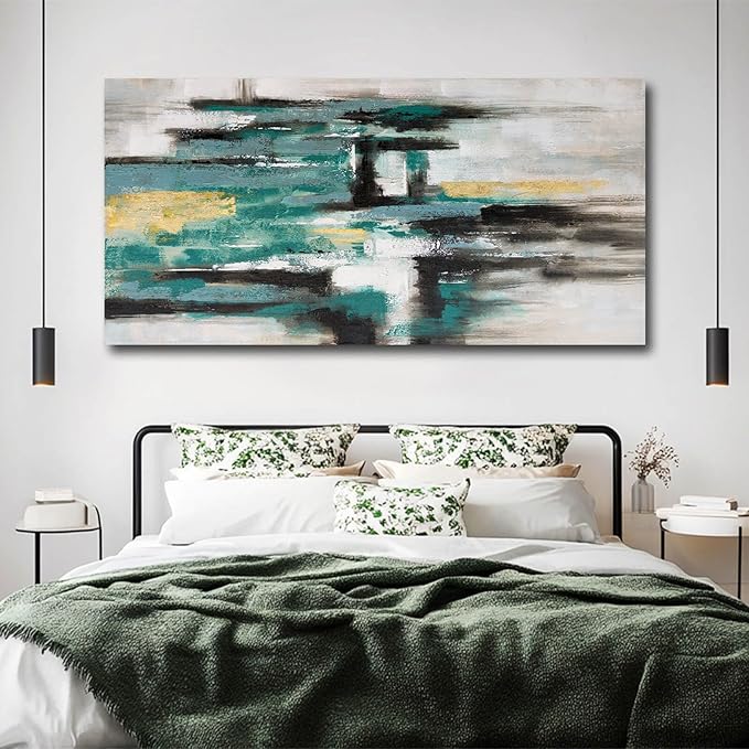 NBAODAN Large Abstract Wall Art Canvas Art Prints Black and White Home Wall Decor Green Neutral Artwork for Living Room Dining Room office 29x58 Inch