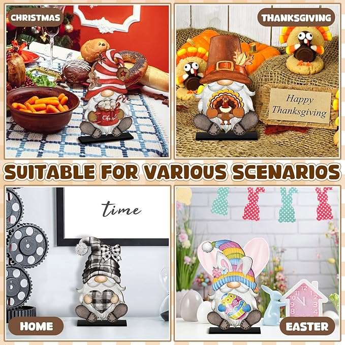 Blulu Interchangeable Wooden Gnome Decor DIY Holiday Seasonal Fall Gnomes Halloween Tiered Tray Decoration with Magnet Pieces Halloween Welcome Sign for Holiday Decorations(Retro Watercolor)