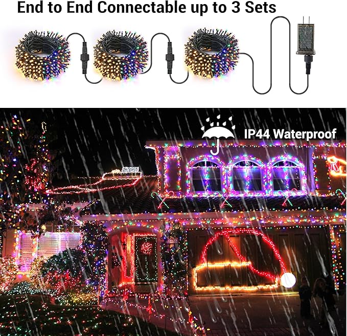 Brizled Christmas Lights, 65.67ft 200 LED Color Changing Tree Lights 11-Function Warm White & Multicolored Christmas Lights, Connectable 29V Safe Adapter Remote Decorative Lights String for Xmas Party