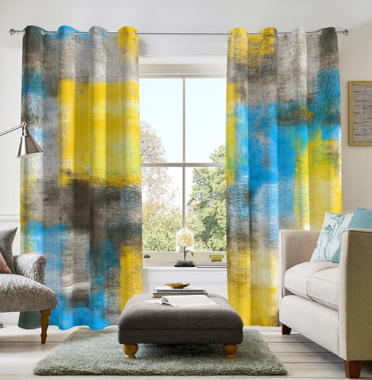 Asuexpect Abstract Curtains 2 Panels Abstract Rust Curtain Room Darkening Grommet Window Treatments Modern Decorative for Bedroom Living Room, 52x96 Inches, Blue Yellow