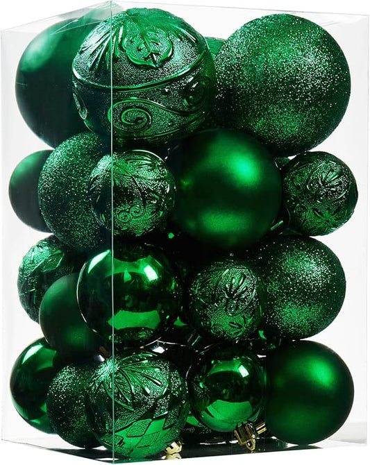 Wironlst Christmas Ball Ornaments - 30pcs Shatterproof Plastic Christmas Ornaments Hanging Ball Decorations for Xmas Tree, Holiday, Wedding, Party (Multi-Size, Green)