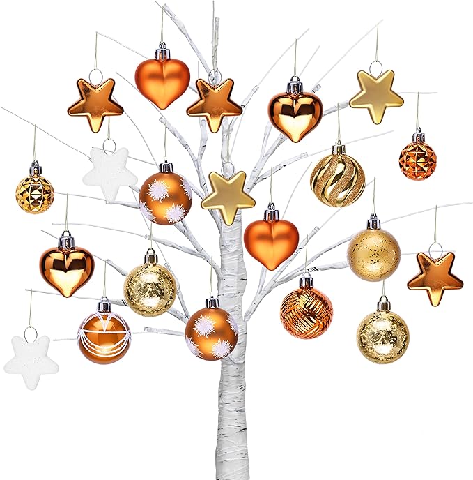 Valery Madelyn 28Pcs Fall Heart Shaped Ornaments Gift Pack, Thanksgiving Autumn Craft Painted Tree Heart Decorations, Orange Christmas Baubles Hanging Harvest Halloween Holiday Decor
