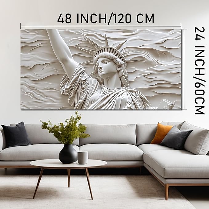 Trogonup White Statue of Liberty Canvas Wall Art for Living Room Large Modern Canvas Prints Abstract Artwork for Bedroom Home Office Women 24"x48"