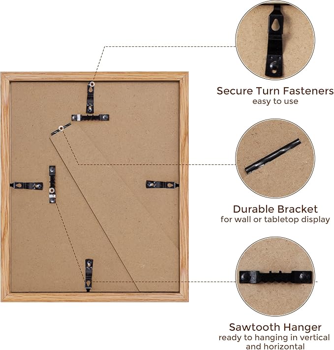 8x10 Picture Frame Wood, 8 x 10 Photo Frame for Wall & Tabletop Display, 8 by 10 Frames Made of Solid Oak Wood, Real Glass 8" x 10" Picture Frame, 8x10 Matted Frame for 5x7, Natural Oak Color, 1 Pack