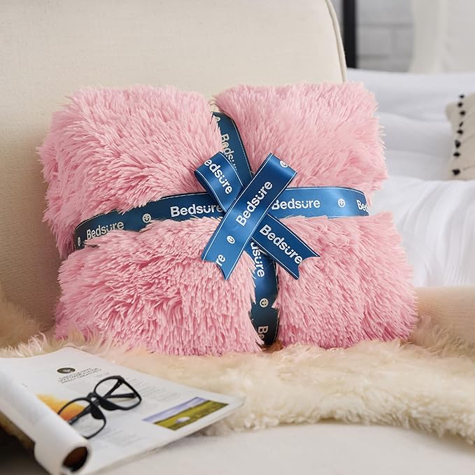 Bedsure GentleSoft Fluffy Pink King Size Blanket for Bed, Thick Soft Sherpa Faux Fur Fleece Bedding Fuzzy Plush Winter Warm Heavy Big Large King Blanket, Cozy Pink Gifts for Men Women, 108x90