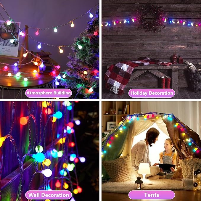 LED Globe Lights Indoor, 33ft 11 Mode USB Color Changing Twinkle Lights With Remote, Dimmable Rainbow for Classroom, Halloween, Room, Christmas