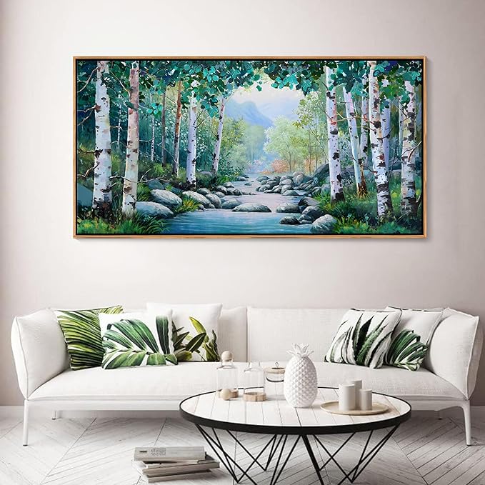 Pogusmavi Green Forest Canvas Landscape Wall Art - Framed Artwork for Living Room, Bedroom, Farmhouse Decor - Canvas Pictures for Wall Decor - Tree of Life Wall Art - Forest Painting 20×40IN