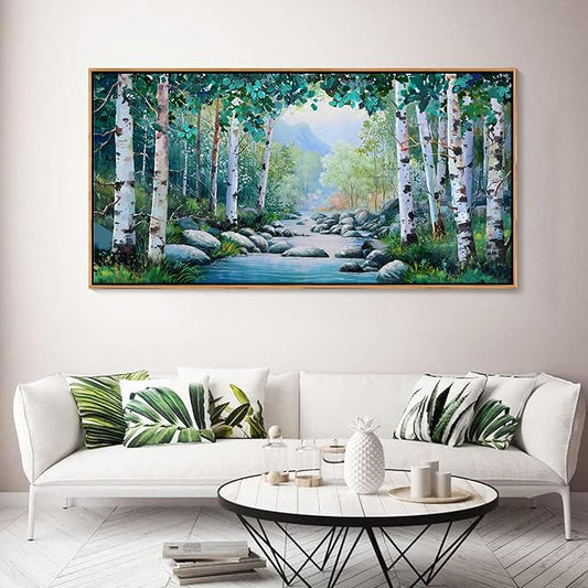 Pogusmavi Green Forest Canvas Landscape Wall Art - Framed Artwork for Living Room, Bedroom, Farmhouse Decor - Canvas Pictures for Wall Decor - Tree of Life Wall Art - Forest Painting 20×40IN
