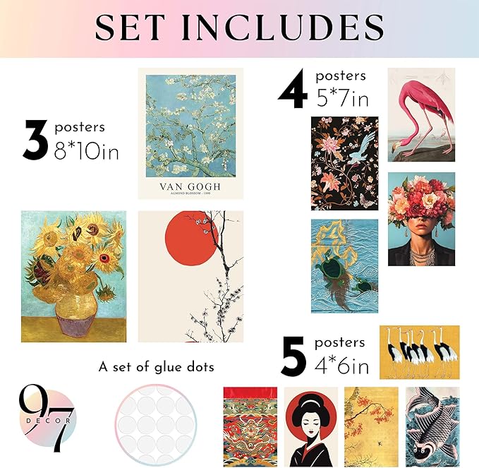 97 Decor Vintage Eclectic Wall Art Prints - Maximalist Funky Pictures, Bright Famous Artist Prints For Wall Decor, Gallery Colorful Art Posters For Bedroom (unframed)