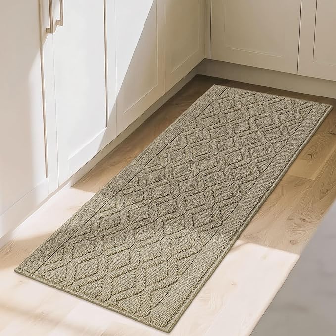 COSY HOMEER-Kitchen-Rugs-and-Mats 20"x48" Non Slip Kitchen Mats for Floor Absorbent Washable Kitchen Runner Standing Floor Mat for Sink Mat,Entry,Laundry,Polypropylene,Beige