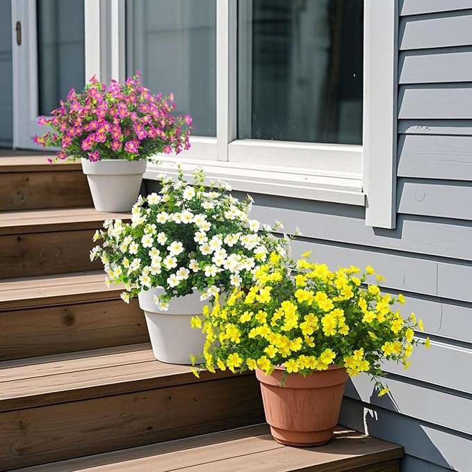 Outdoor Artificial Flowers UV Resistant & Fade Proof, 12 Pack Realistic Fake Flowers for Garden, Patio, Lawn Decor - Weatherproof Plastic Plants (White)