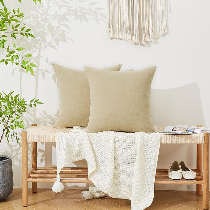 GAWAMAY Decorative Square 16x16 Inch Throw Pillow Covers Set of 2, Super Soft Chenille Pillows Farmhouse Fall Pillowcase for Living Room Bedroom Sofa Couch Cushion Cover Khaki 40x40cm (No Insert)