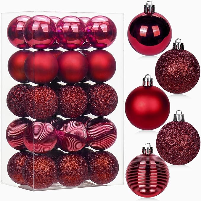 30PCS 2" Christmas Ball Ornaments Shatterproof Burgundy Christmas Tree Decorations Xmas Tree Balls Halloween Ornaments Décor