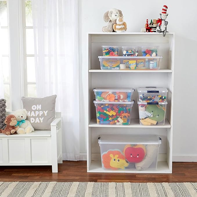 Rubbermaid Cleverstore Clear Dorm Variety 16-Pack, Made in USA, Stackable Large Clear Storage Bins with Lids, See-Through Plastic Storage, with Latching Lids, BPA-Free