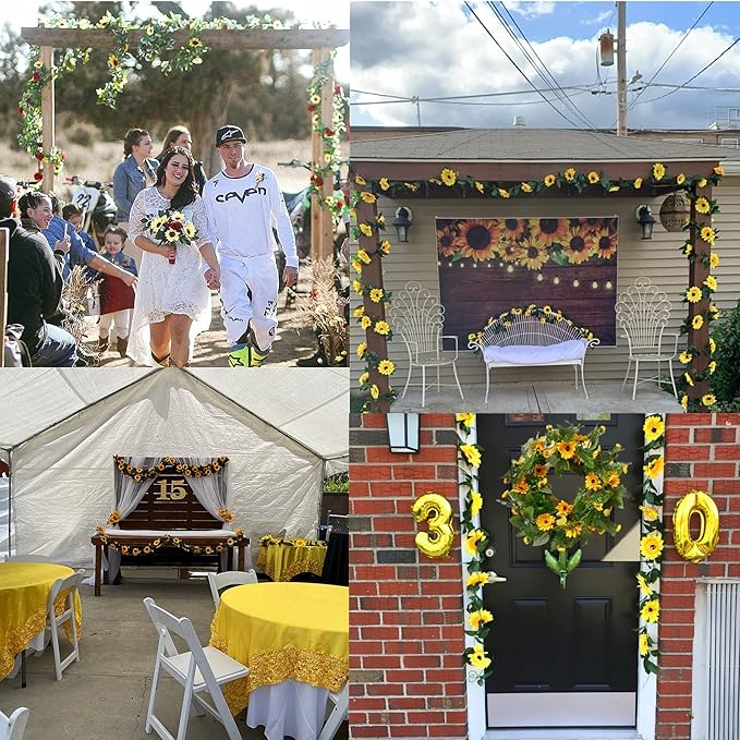 UKELER 2 Pack Artificial Sunflower Vines Fake Hanging Garland Yellow Sunflower Floral Vine Artificial Flowers for Home Hotel Office Wedding Party Garden Craft Art Décor
