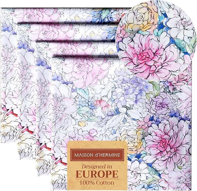 Maison d' Hermine Cloth Napkins Set of 4 100% Cotton Everyday Reusable Square Napkins Cloth Washable, Dinner, Party, Wedding, Restaurant, Spring/Summer (Floral Love, 20" x 20")