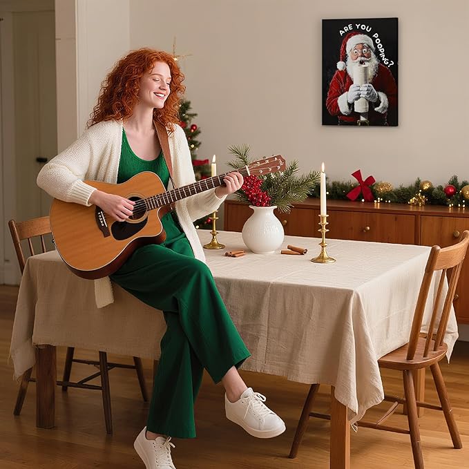 FITIE Black Christmas Santa Bathroom Canvas Wall Art Poster, Funny Are You Pooping Holiday Winter Christmas Framed Artwork Prints Wall Decor for Bathroom Washroom Restroom Toilet, 11x14 Inch