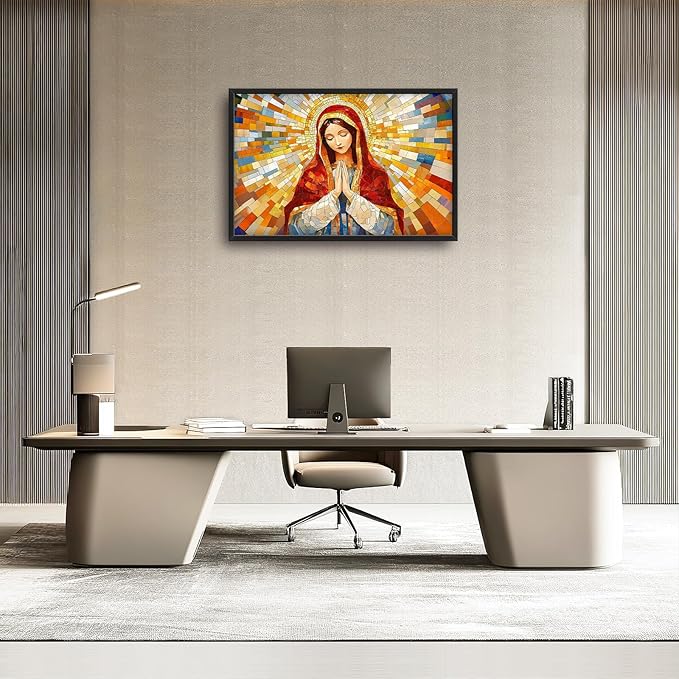Virgin Mary Wall Art for Living Room, Our Lady of Guadalupe Canvas Wall Decor, Large Jesus Mother Pictures Framed Painting, Catholic Spiritual Artwork for Bedroom Office Home Decor 36L'' × 24W''