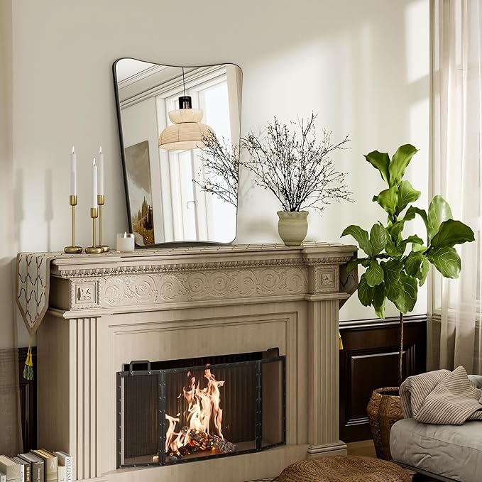 22''x32'' Irregular Wall Mirror, Butterfly-Shaped Irregular Frameless Bathroom Mirror, Curved Artistic Mirrors for Wall, High-Definition Vertical Hanging Decorative Mirror